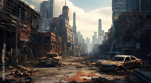 Ruined cities after war Damaged cities. #678031788