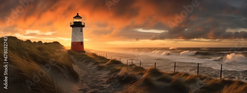 Lighthouse in the dunes,sunset photo