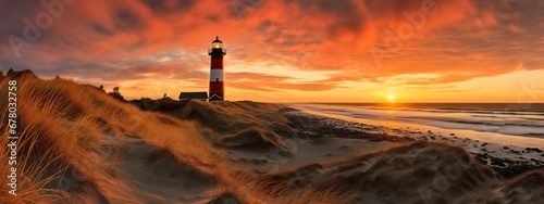 Lighthouse in the dunes,sunset photo