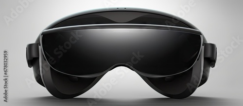 Empty virtual reality goggles mockup rear perspective rendered in 3D Isolated simulation helmet template Transparent optical illusion oculus glasses Copy space image Place for adding text or de photo