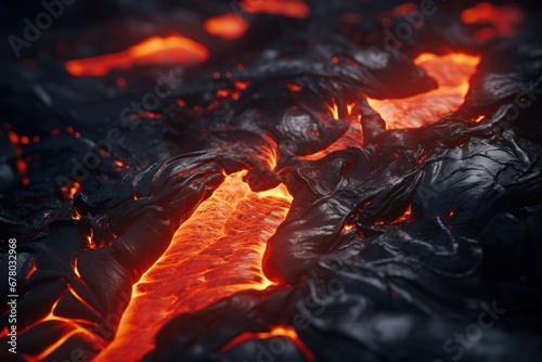 Lava was in the cracks of the earth to view the texture of the glow of volcanic magma in the cracks.