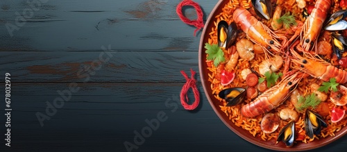 dish with seafood and rice Copy space image Place for adding text or design