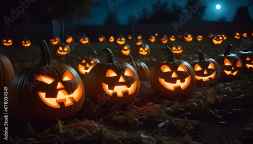 Summon the Halloween spirit with a captivating image of a moonlit pumpkin patch © S@photo