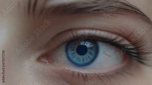 close-up portrait of a crying female blue eye, AI generated, background image