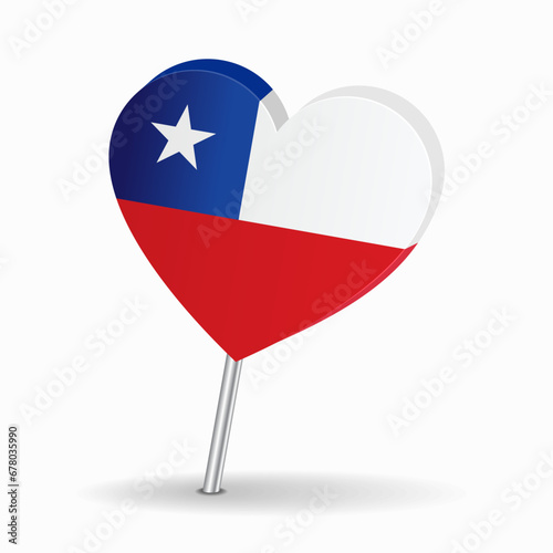 Chilean flag heart-shaped map pointer layout. Vector illustration.