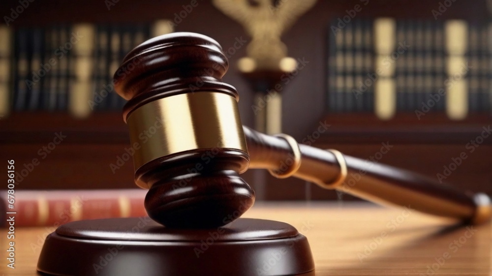 close-up portrait of judge's gavel with justice symbol background, AI generated, background image close-up portrait of judge's gavel with justice symbol background, AI generated, background image