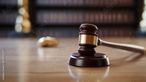 close-up portrait of judge's gavel with justice symbol background, AI generated, background image