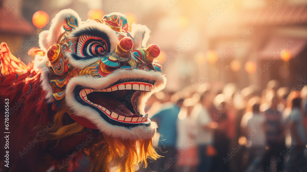 Lion dance during Chinese New Year celebration. Lion dance during Chinese New Year celebration.
