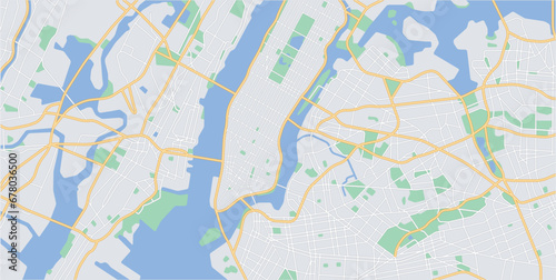 Layered editable vector streetmap of Newyork,USA,which contains lines and colored shapes for lands,roads,rivers and parks. photo