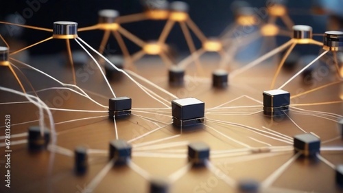 Illustrate a network connectivity hub with interconnected devices, routers, and data transfer lines, AI generated, background image