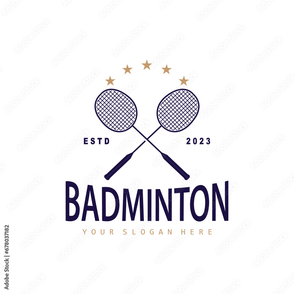 Badminton Logo, Simple Badminton Racket Design, Retro Vintage Minimalist Sports Concept