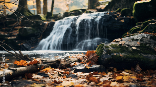 Autumn mountain waterfall