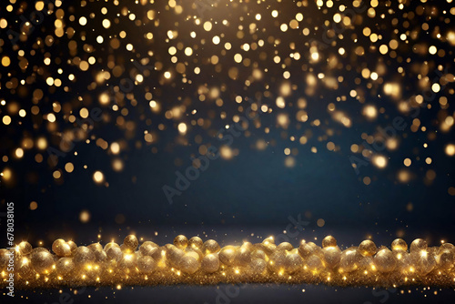 Golden dust. Glowing bokeh confetti, Flying bright stars