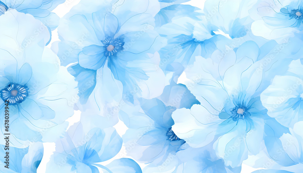 Abstract blue and white flower petals background. Watercolor illustration wallpaper. Background for decorations. 