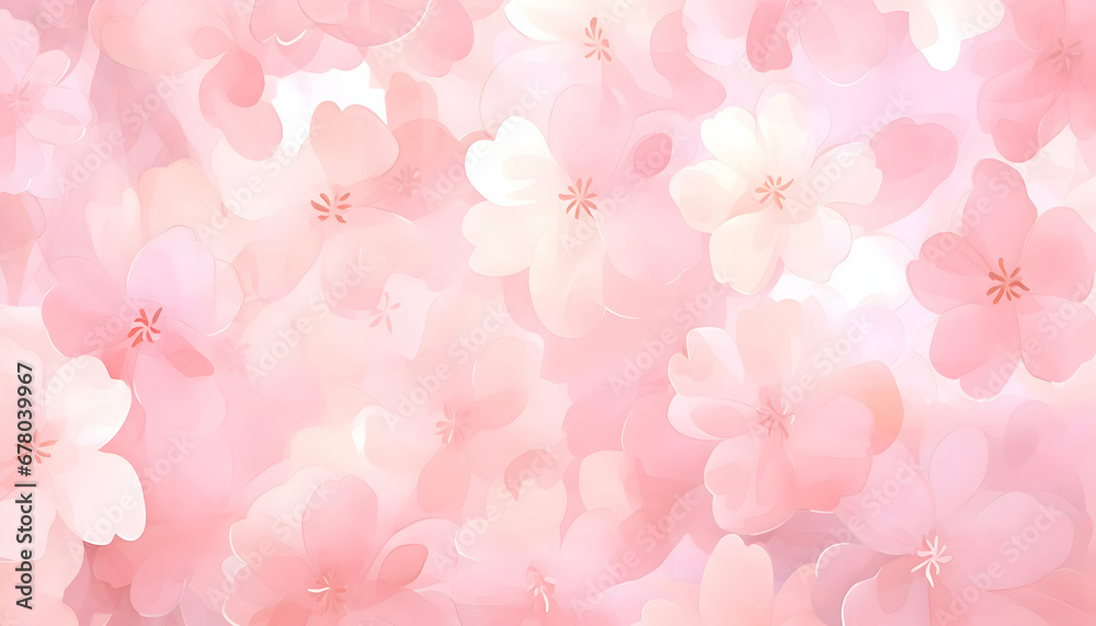 Pink and white flowers abstract watercolor background. Artistic wallpaper pastel colored.  