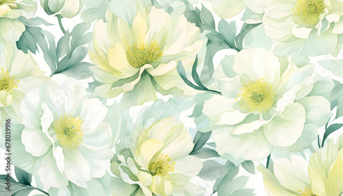 Abstract green and white flower petals background. Watercolor illustration wallpaper. Background for decorations.  © Clip Arts Fusion 