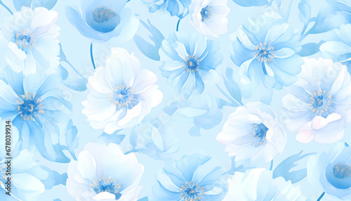 Abstract blue and white flower petals background. Watercolor illustration wallpaper. Background for decorations. 