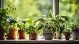 Potted houseplants on windowsill indoors