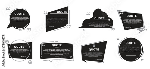 Quote remark frames. Quotation frame, quotes and mention quotations remarks templates. Info tag, quote textbox blog remarks or discussion citation memo word label. Isolated symbols vector set
 photo