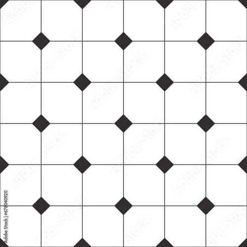 tile black and white background, seamless pattern, retro geometric pattern ornament for flooring, tiling, carpet, abstract monochrome, vector illustration