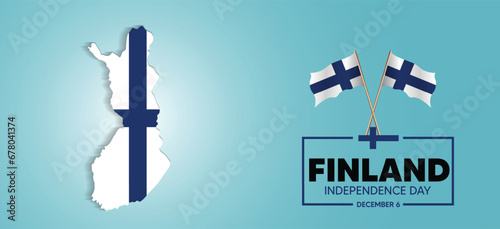 Finland independence day 6 December waving flag with flag map  vector poster