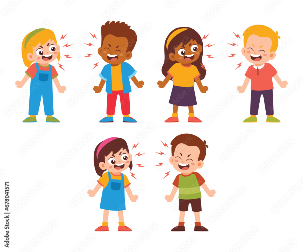 Group of Little Kids Fighting Having an Argument and Bad Communication Skills. Angry Children friendship miscommunication. Activity Isolated Element Objects. Flat Style Icon Vector Illustration Group of Little Kids Fighting Having an Argument and Bad Communication Skills. Angry Children friendship miscommunication. Activity Isolated Element Objects. Flat Style Icon Vector Illustration