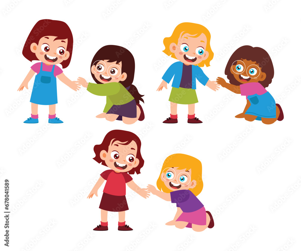 Group of Good Little Girl helping friend that falling on the floor. Children Support Accident Friendship. Kid Activity Isolated Element Objects. Flat Style Icon Vector Illustration Group of Good Little Girl helping friend that falling on the floor. Children Support Accident Friendship. Kid Activity Isolated Element Objects. Flat Style Icon Vector Illustration