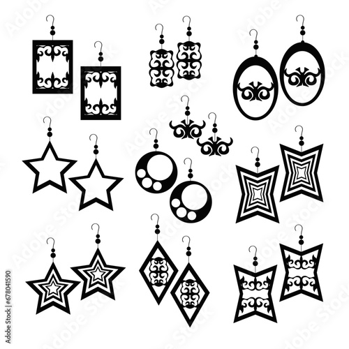 A set of earrings. Black silhouette. Design elements.