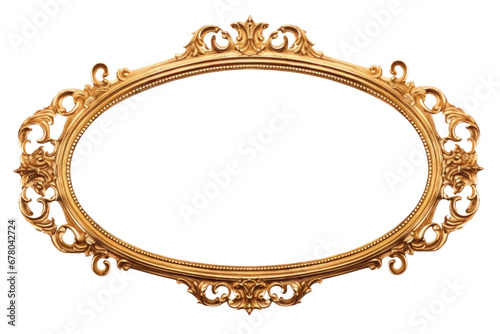 Antique carved gilded frame, Vintage golden isolated on transparent background.