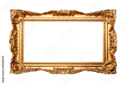 Antique carved gilded frame, Vintage golden isolated on transparent background.