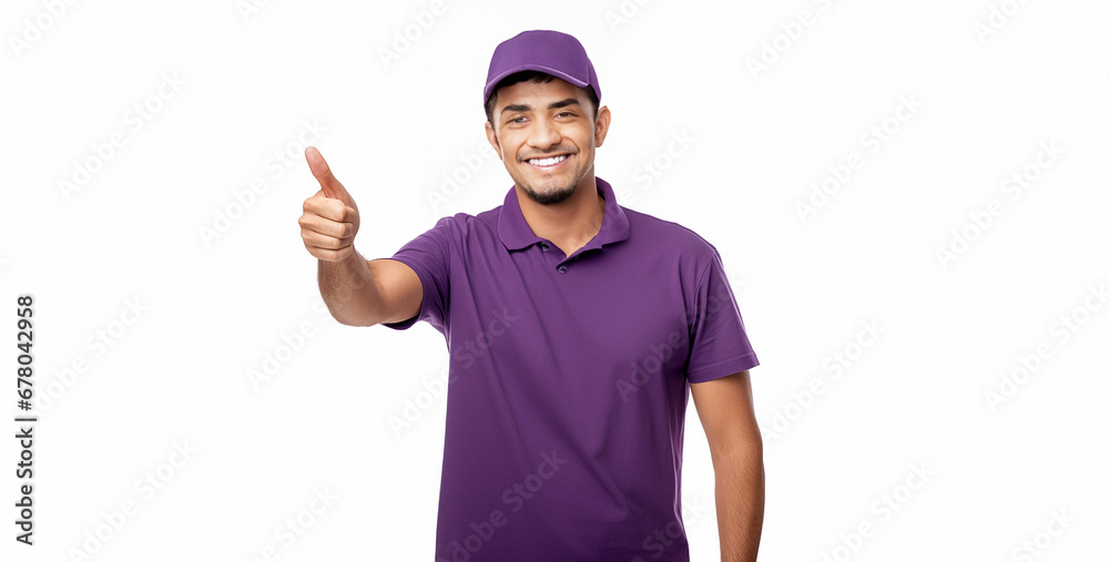 surgeon with thumbs up, man in purple t-shirt pointing finger up white background surgeon with thumbs up, man in purple t-shirt pointing finger up white background