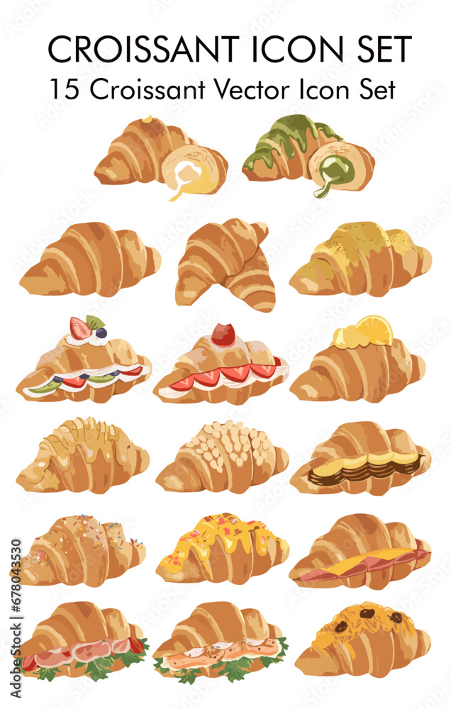 Croissant Vector Icon Set 