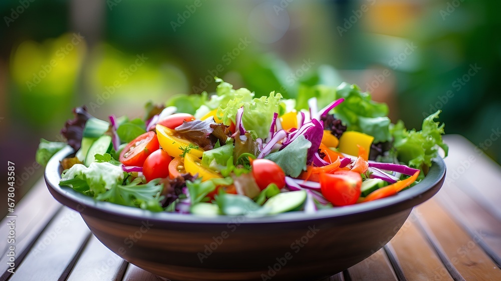 A colorful and artistic salad, bokeh lights background. generative AI A colorful and artistic salad, bokeh lights background. generative AI
