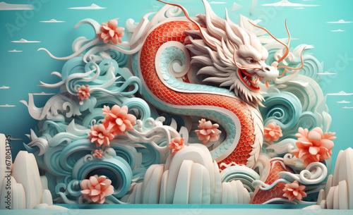 The 3D majestic Chinese dragon totem, fling on the cloud, Chinese zodiac signs