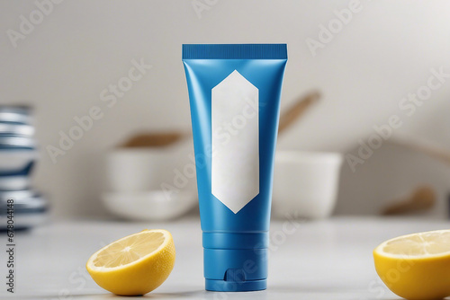Mockup in the form of a blue cream bottle.