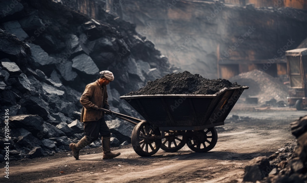 A Strong Laborer Pushing a Heavy Load of Fuel with Determination A Strong Laborer Pushing a Heavy Load of Fuel with Determination
