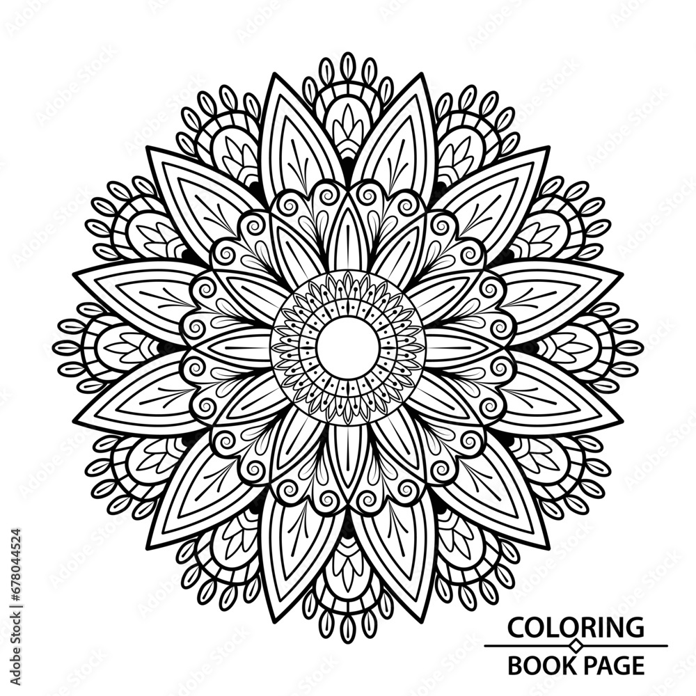 Mindfulness Stock Mandala Design of Coloring Book Page for Adults Mindfulness Stock Mandala Design of Coloring Book Page for Adults