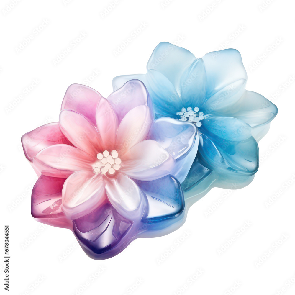 Obraz premium Watercolor Flower-shaped soaps arrangement is displayed against a transparent background for creative artworks that require floral illustrations.