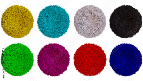 Colorful Pom Pom fur isolated on PNG Transparent background