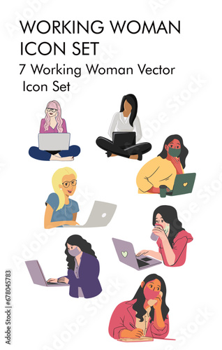 Working Woman Vector Icon Set 