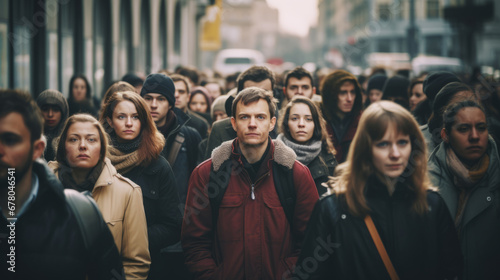 Crowd of business people walking in the city photo