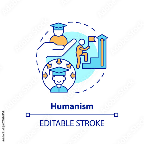 2D editable multicolor humanism icon, simple isolated vector, learning theories thin line illustration.