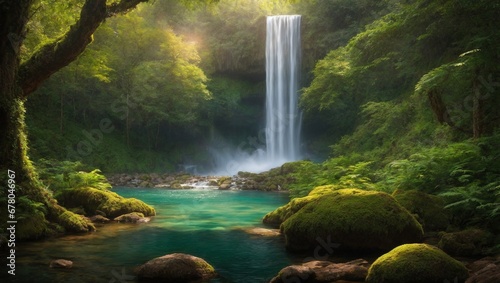 Waterfall in the deep green forest