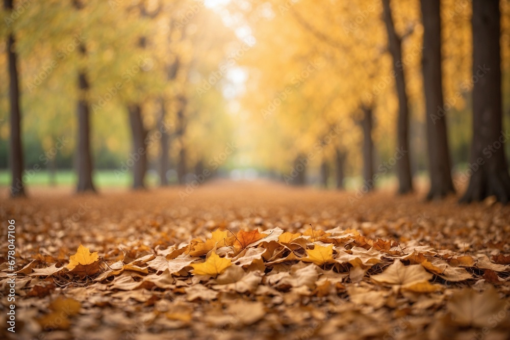 Autumn leaves with blurred autumn park background