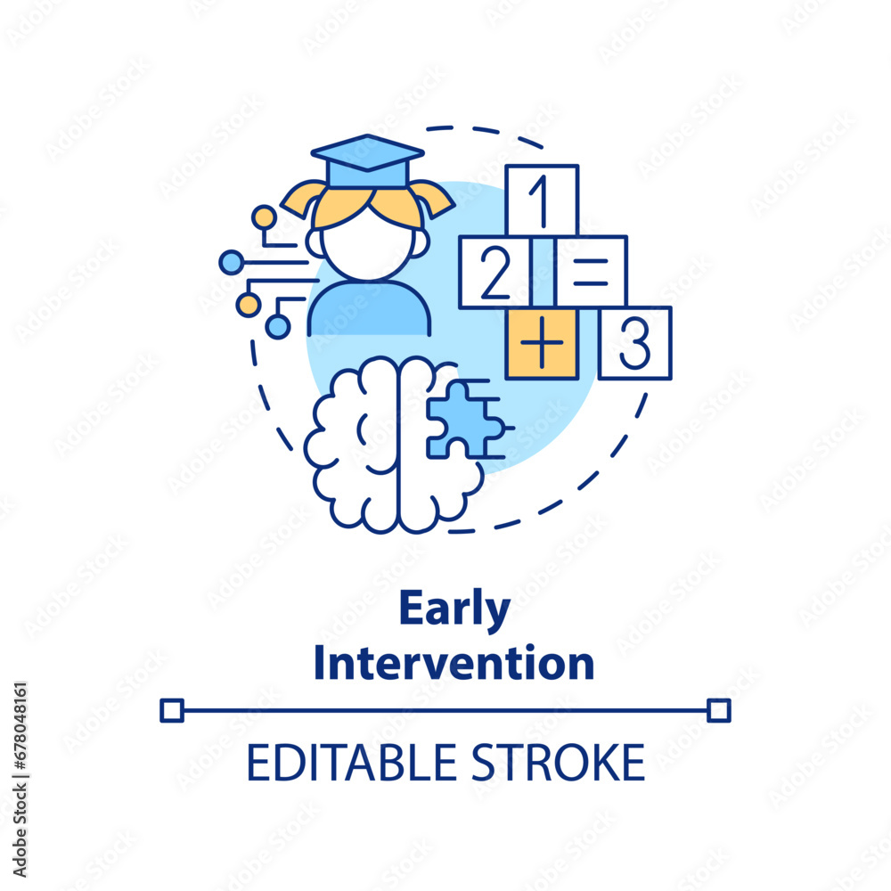 2D editable multicolor early intervention icon, simple isolated vector, learning theories thin line illustration.