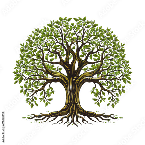 Tree with Roots Isolated on Transparent or White Background, PNG