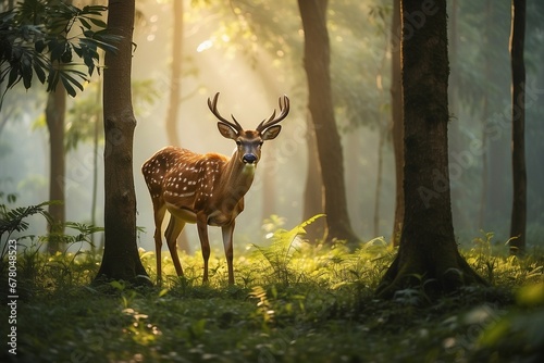 Majestic Deer Amid Lush Jungle Stealthy Spotted and Ultra Realistic in Soft Morning Light A Nat