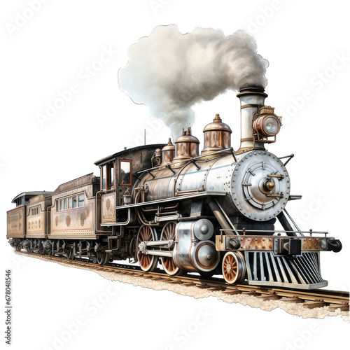 Vintage Train Isolated on Transparent or White Background, PNG