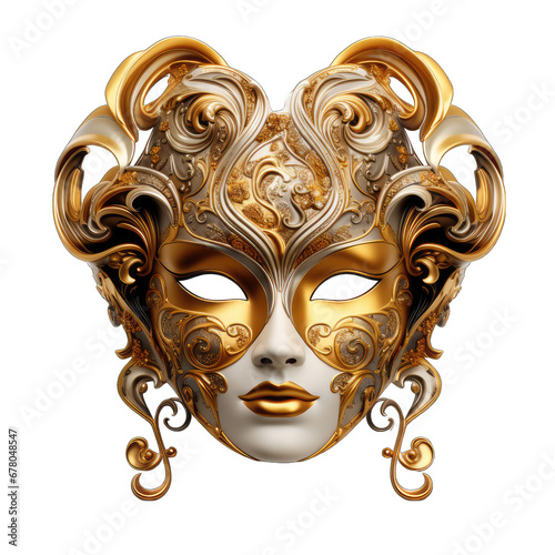 Gold Opera Mask Isolated on Transparent or White Background, PNG