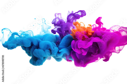 Color paint splash ink cloud liquid in water isolated on transparent background.